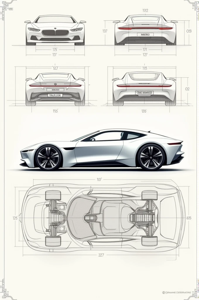 A technical drawing of a car with its measurements