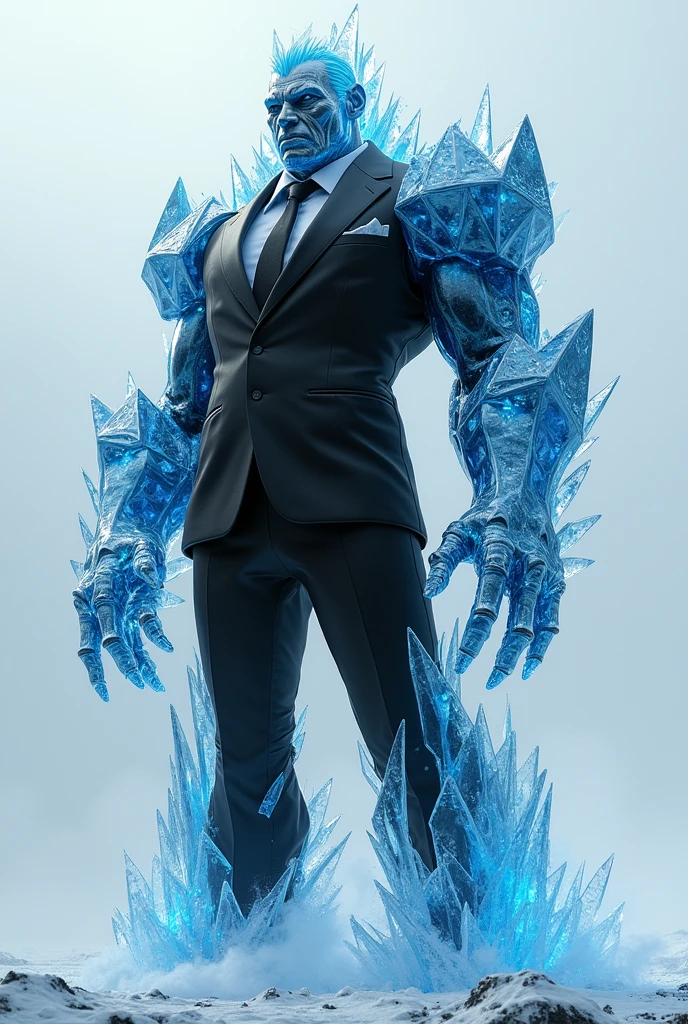 An Ice Golem wearing a black suit 
