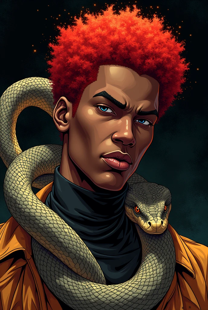 Light skinned black man with big red hair Black Power Anime Snake Drawing