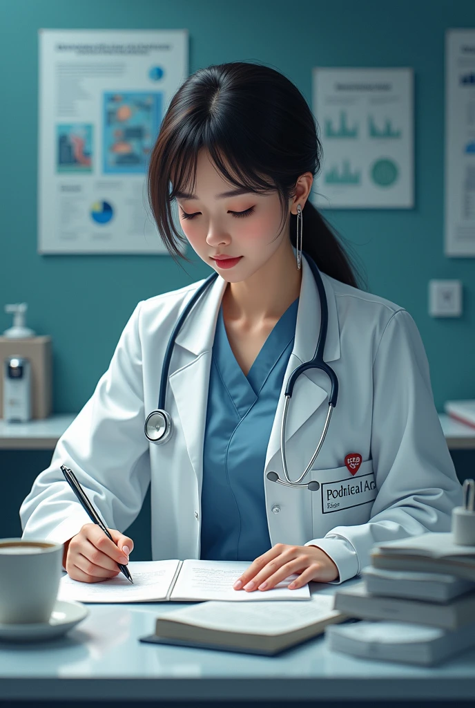 A poor doctor Lady in hospital with study