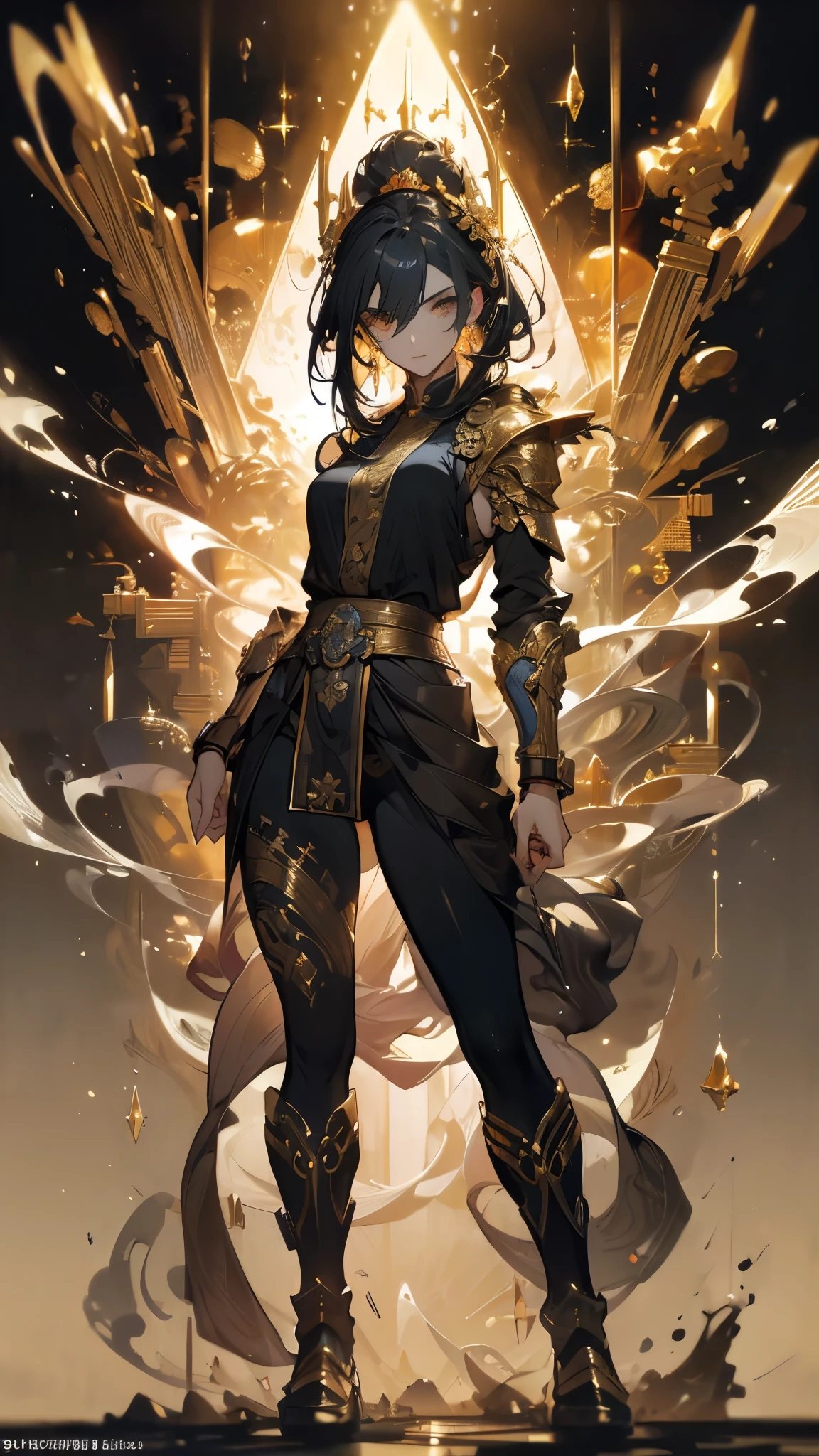 ((masterpiece, best quality)), Epic battlefield atmosphere,Black Myth,Journey to the West,antiquity,Delicate face,Depicting a beautiful destiny,gold,Short flowing hair,whole body,Standing picture,Sparkling eyes,Perfect body proportions,sexly
