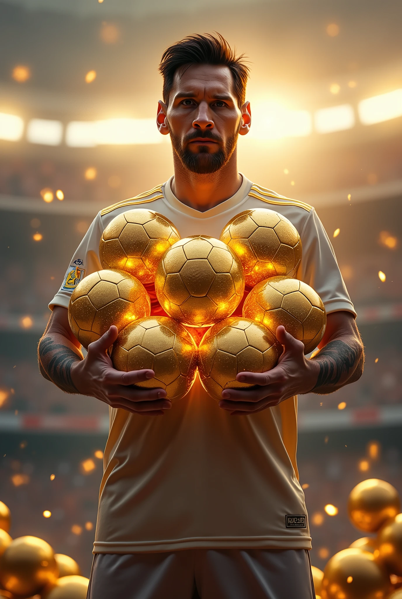 Messi with 8 golden balls like infinity gems