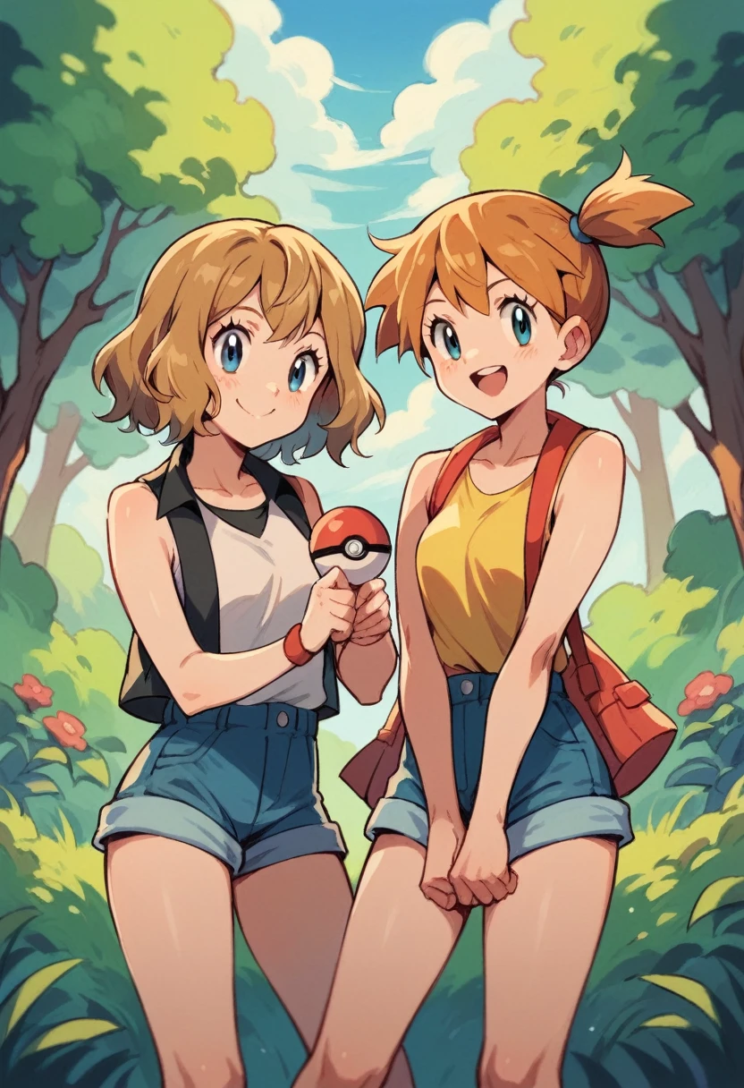 Character pokemon, girls , Misty , Serena, May, together, smile , friends 