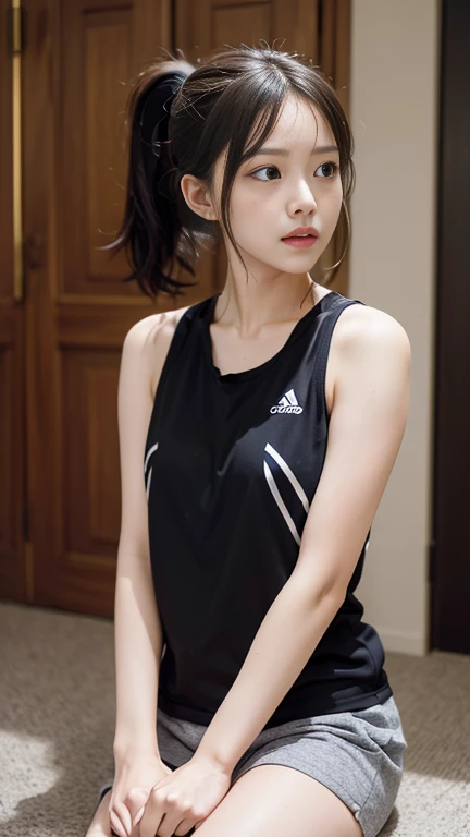 ((highest quality、Masterpiece、High resolution))、One woman、Sportswear、Black Hair、、Ponytail Hair