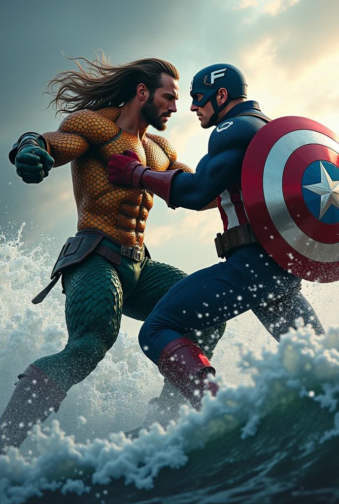 Aqua man and captain America incredible fight scene ultra HD high resolution 4K 