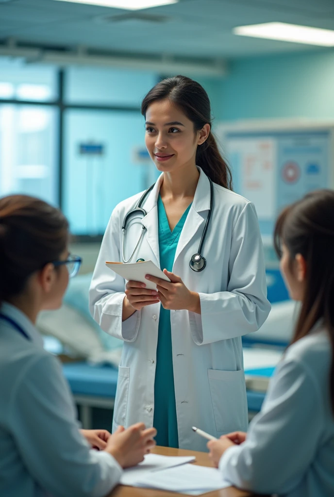 A poor doctor Lady in hospital with study group 