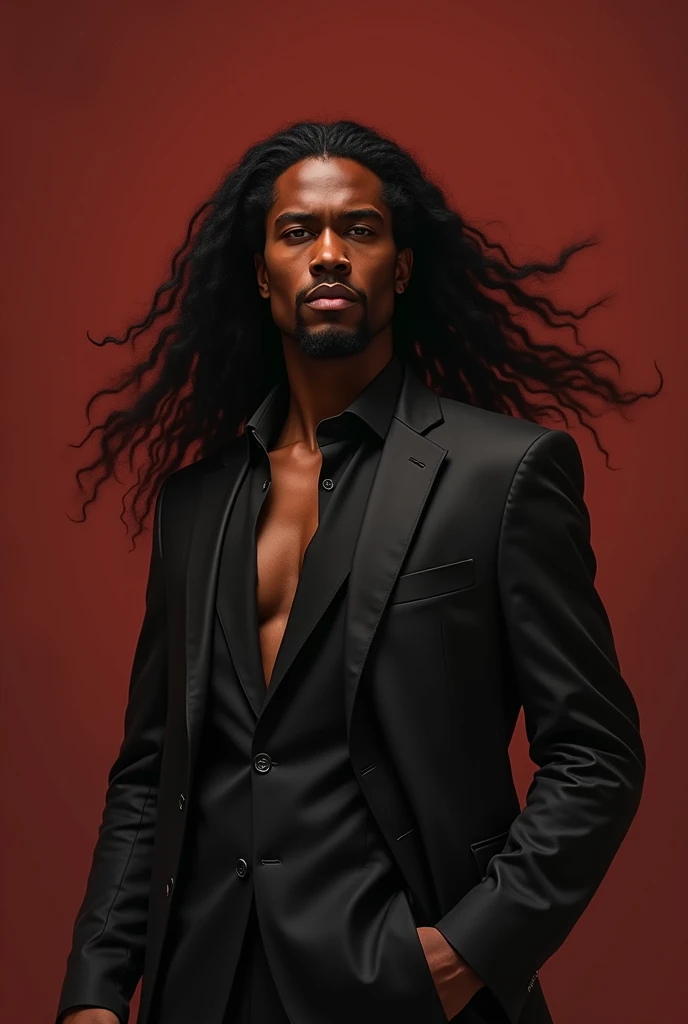 Light-skinned black man with long hair, black Power, marsala color Cobra