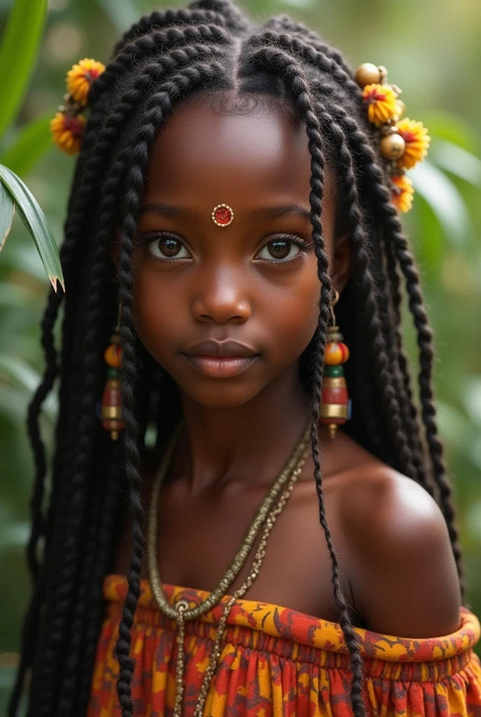 An African girl with long hair and dress 