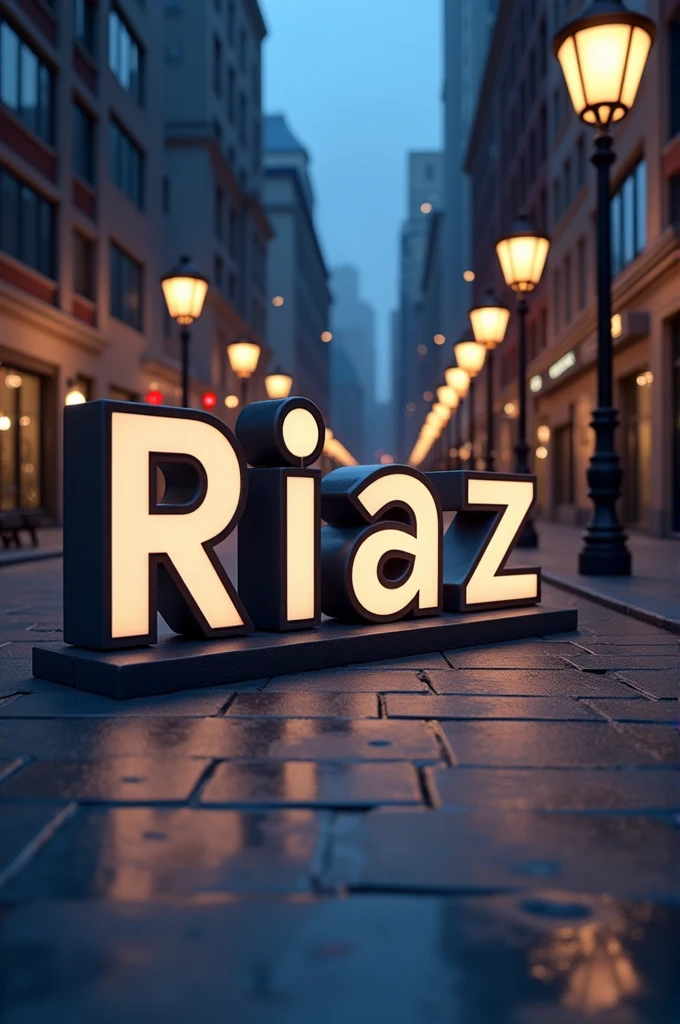 Riaz name 3d design with streets light 