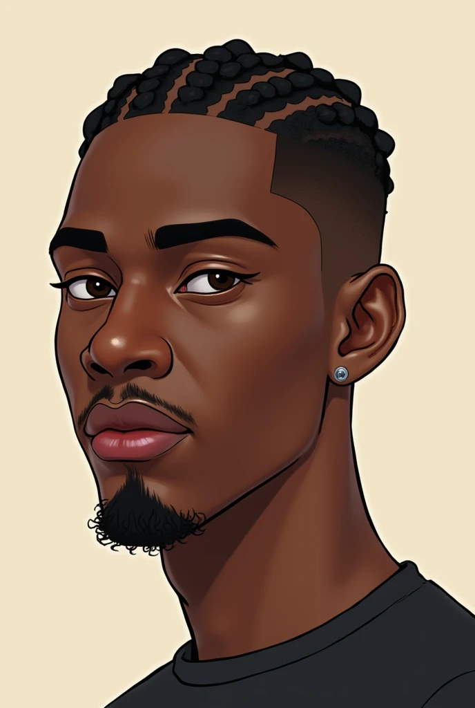 A black male 2d character with braids styled in short hair