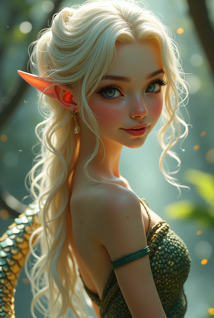 A cute young  naga girl, full body detailed, smiling,