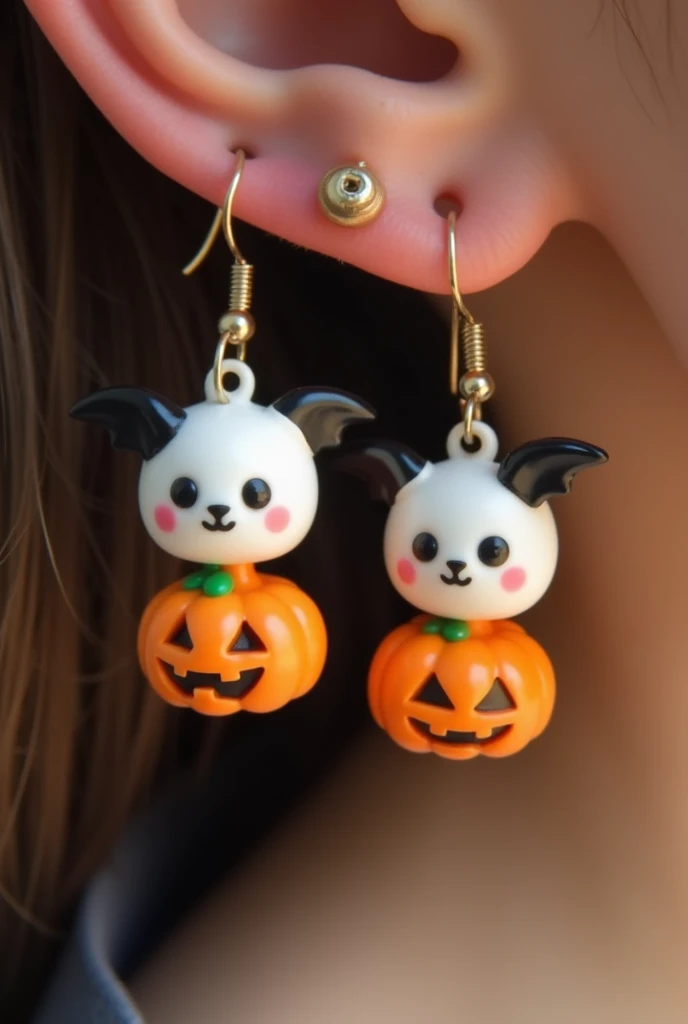 (photorealism:1.2), cute halloween earrings made of cold ceramic
