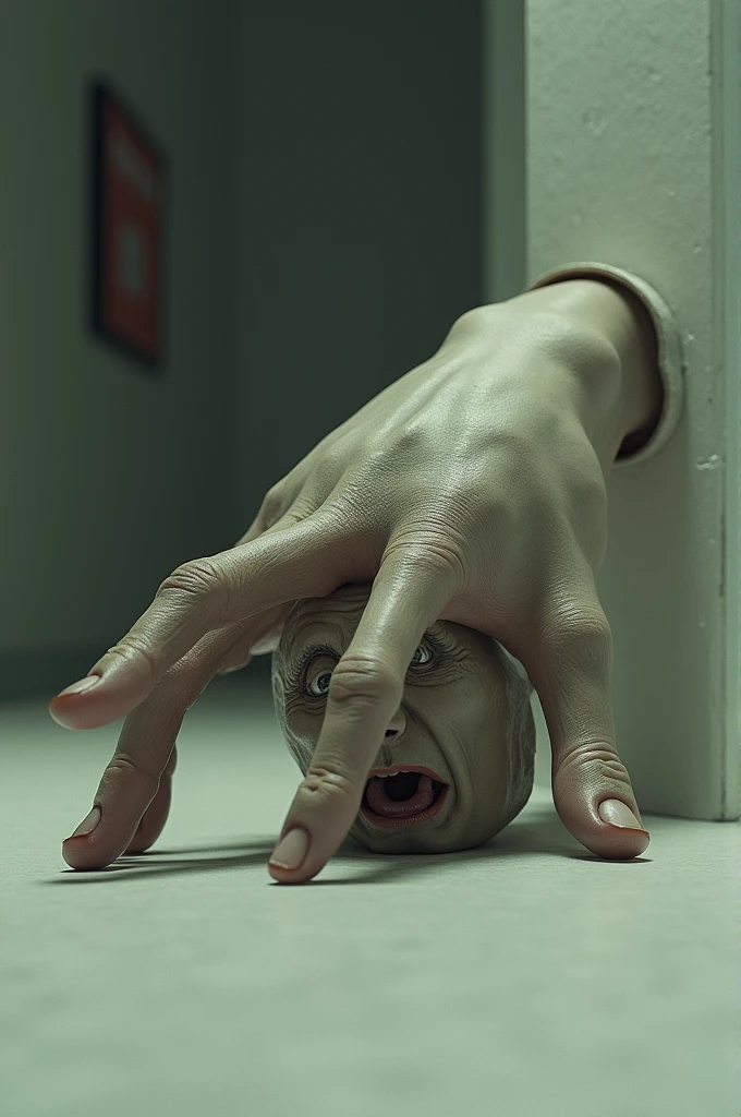 Hand with human face,crawling on the floor