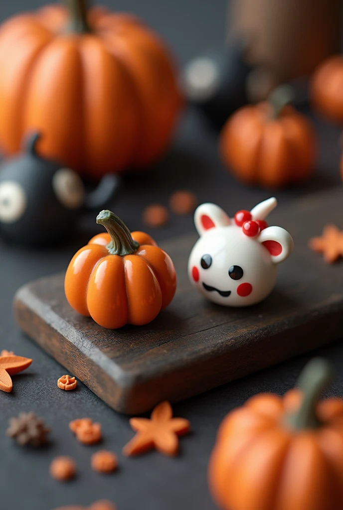 (photorealism:1.2), cute halloween earrings made of cold ceramic
