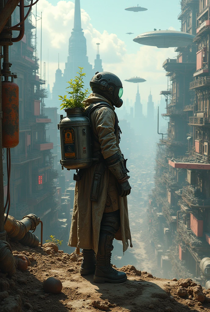 
Aerial View of panoramic distopic city, drones, cables, run, sñinner vehicule, hologram, rusty metal, space ship, mega structure, oxygen Mask, ,oxygen tank with palnt in side, Wearing scrap clothes, metal gears, sniper, weapons, spikes, leather trench coat, pipes apparent, Apparent installations, machine scrap exposed mechanic cabling, a screenshot inspired by Mad Max, Neon Ligth, Trash, Garbage, Blade Runner, robotic scrap, android scrap, cyborg scrap, tumblr, dau-al-set, wearing apocalyptic clothes, ornate cyberpunk robes, chains, debris, smog, Vehicule Scrap from Mad Max, dressed as an oracle, tattered robes, intricate costume design, cyberpunk fashion clothing, still from a fantasy movie, post apocalyptic attire, mechanic exposed, cables, scrap, sky line of ruins.