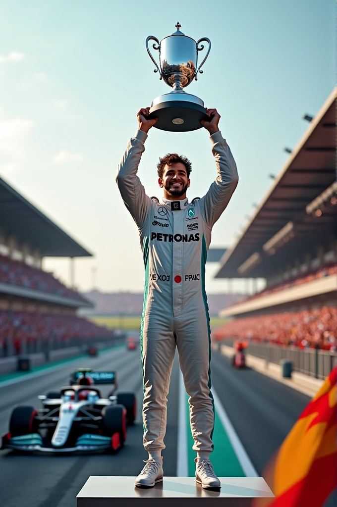 Carlos Sainz as a Mercedes F1 driver winning the championship 