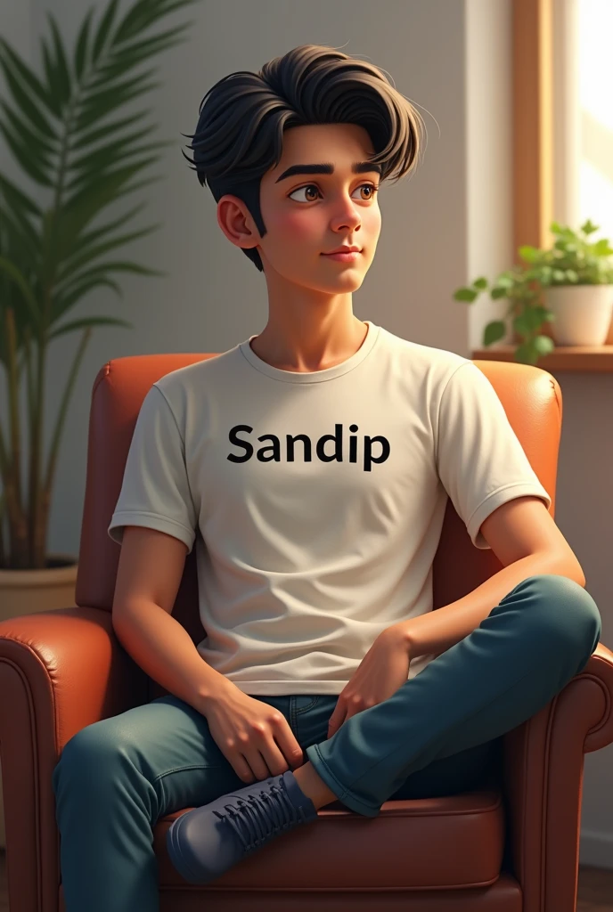 19 years boy siting in chair T shirt printed sandip name