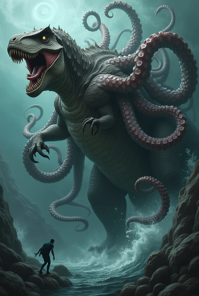 Giantic and horror dinosaur plus octopus