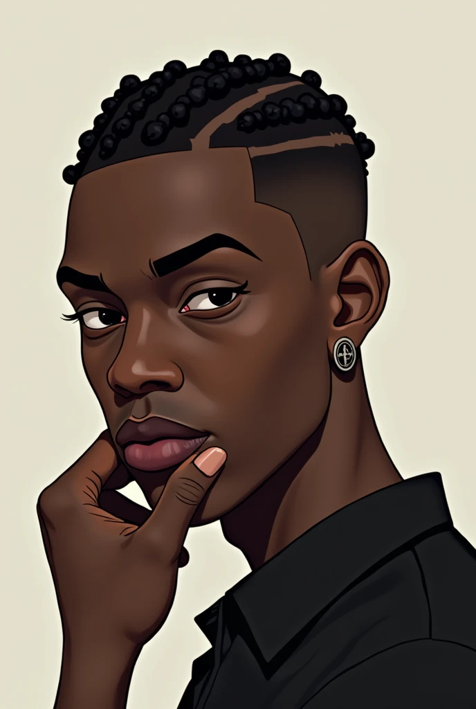 A black male 2d character with short hair and braids 