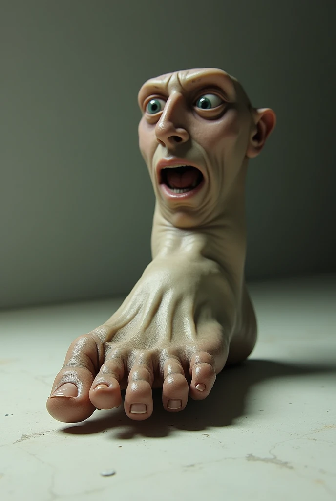 Foot shaped like a human face,crawling on the floor