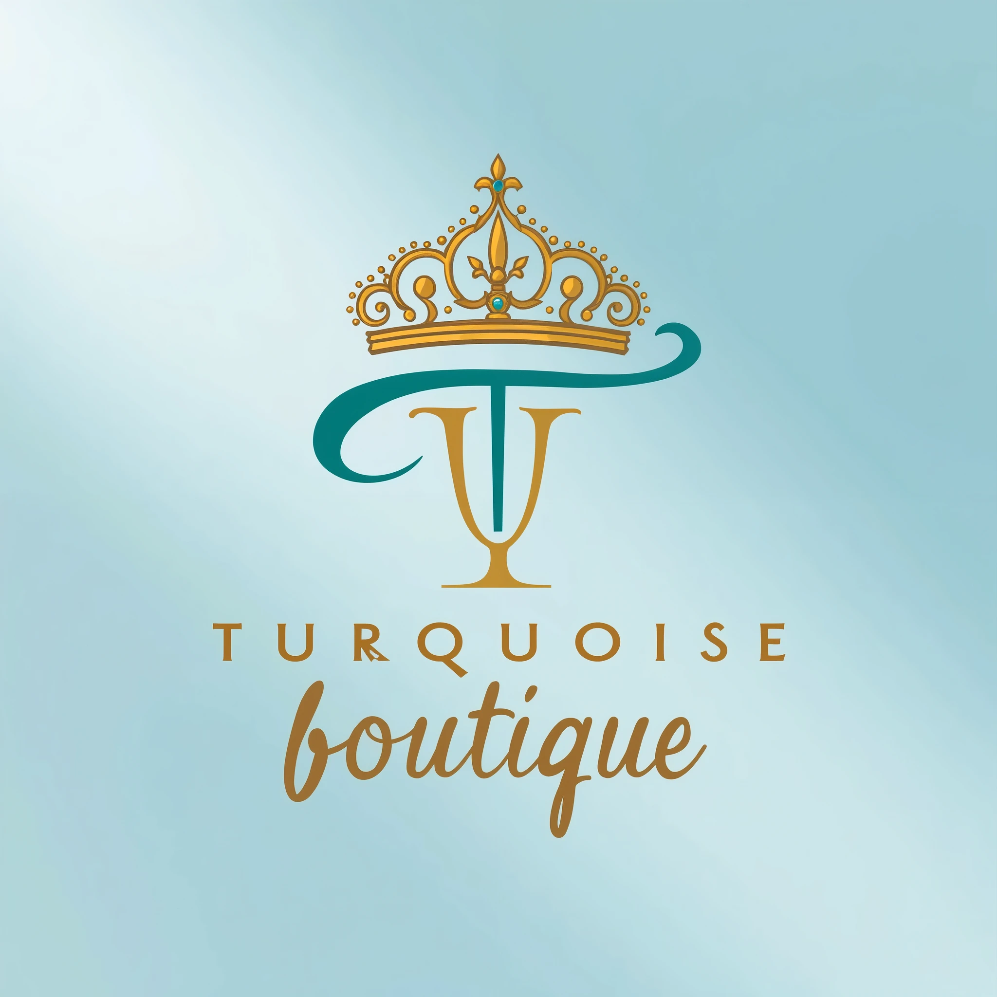 Create a poster with a light blue background that contains images of dresses, crowns, wedding candles, shoes, and men's suits, and it must use the logo that I put on Turquoise Outique
