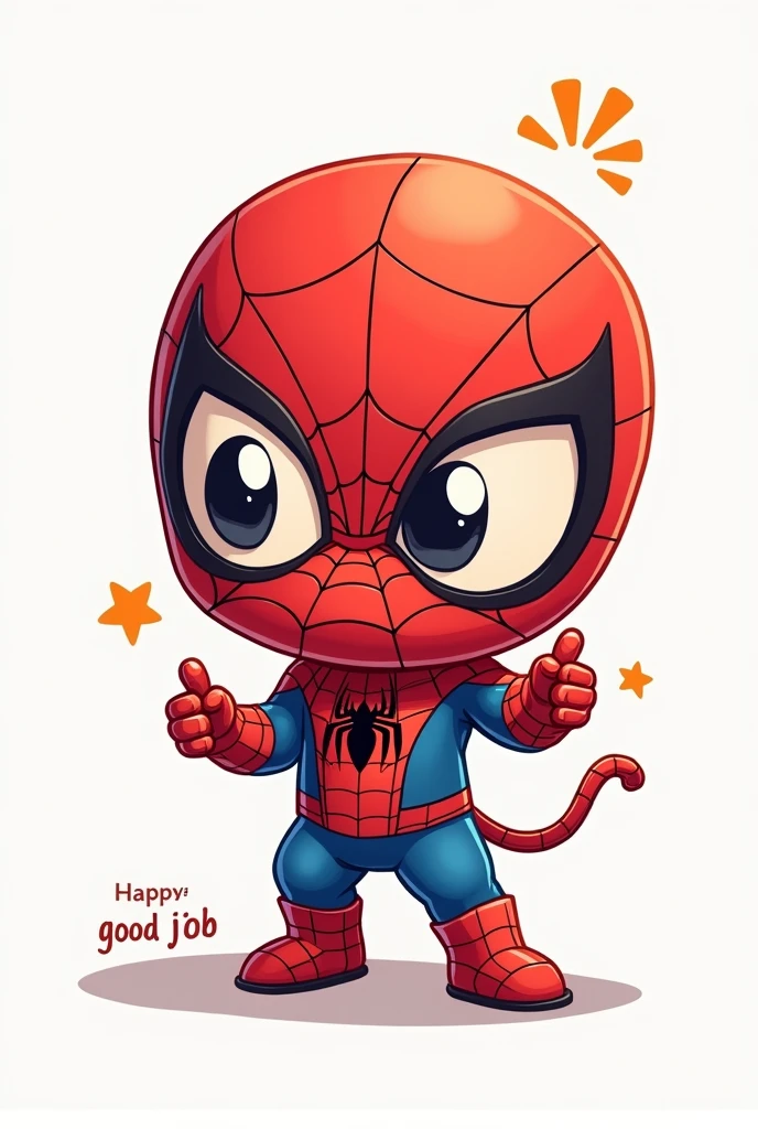 Spiderman chibi drawing with the text good job in Spanish 