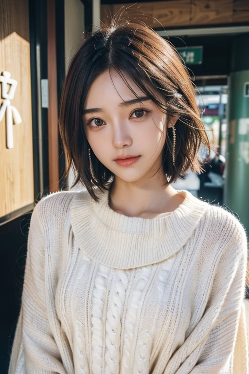 (2 Japanese girl,), (Small breasts:1.5,),(solo,Textured skin, Detailed skin,Detailed face,Detailed eyes,detailed posing,Natural eyebrows,Perfect limbs,High detail, Highest quality, Super detailed, Surrealism, ,8k,RAW Photos,Photographicism,Professional Lighting,Portrait Photography,),((Black Hair, Dark Eyes,Natural Makeup,Simple earrings,Bob Hair,happiness/joy)),(((poncho style sweater,Near the entrance to Yoshinoya,Yoshinoya sign)))