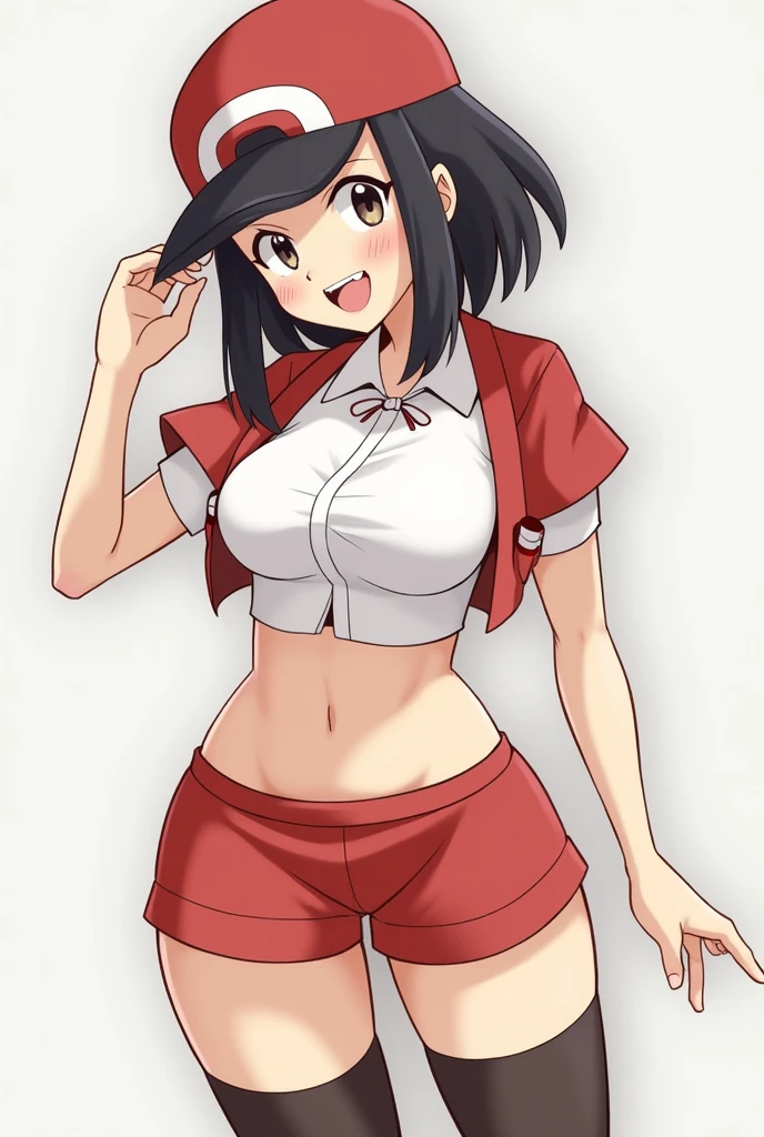 Hilda (pokemon trainer) is naked with thick thighs and stockings in her signature outfit.