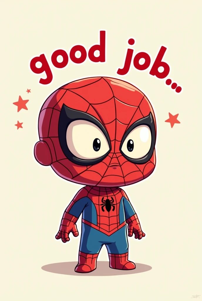 Spiderman chibi drawing with the text good job in Spanish