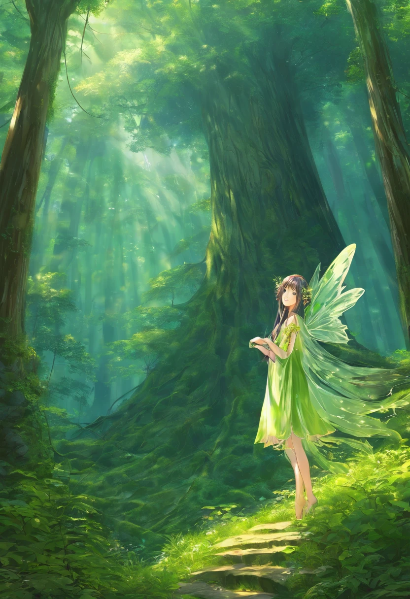 Forest Fairy,Mysterious girl,wood々In the thick forest,光に包まれた幾人もの女の子 妖精がwoodの枝に座っている,Mysterious Mysterious,Fantasy,Exquisite atmosphere,Masterpiece,Highest quality,Detailed anime art,Digital Art,