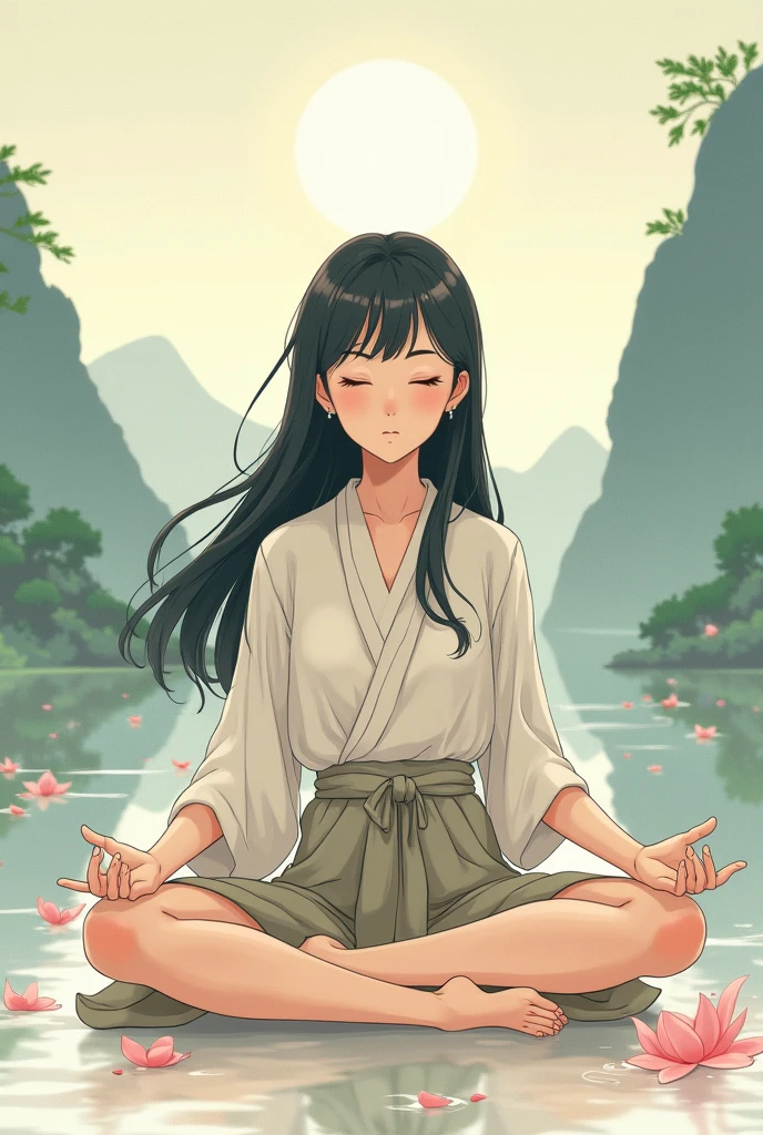 anime meditation girl .text reads meditation time