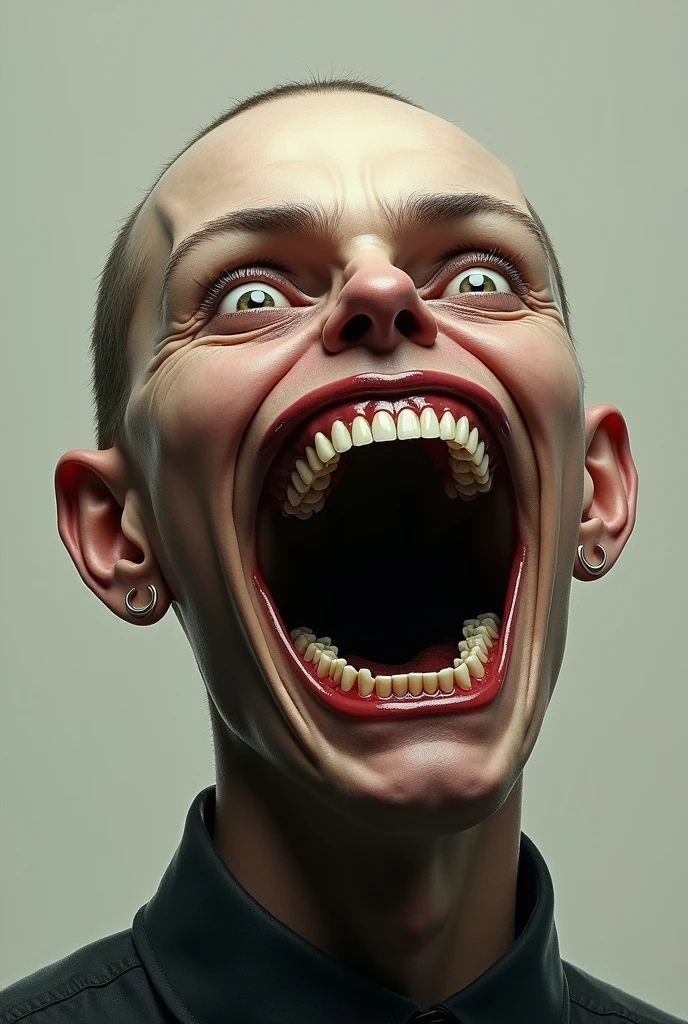 Giant teeth on human face