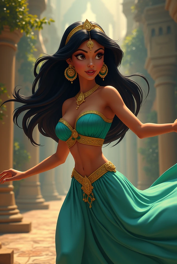 Stunning Princess Jasmine, photo in 8k, in action, cinematic.
