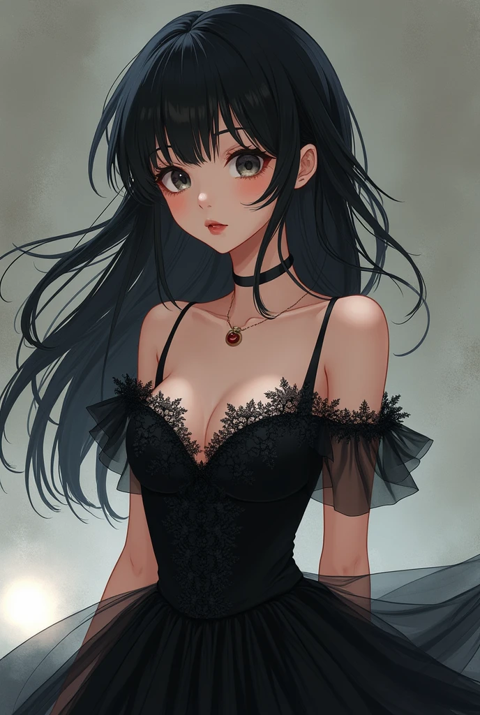 Drawing similar to any female anime character in a black dress