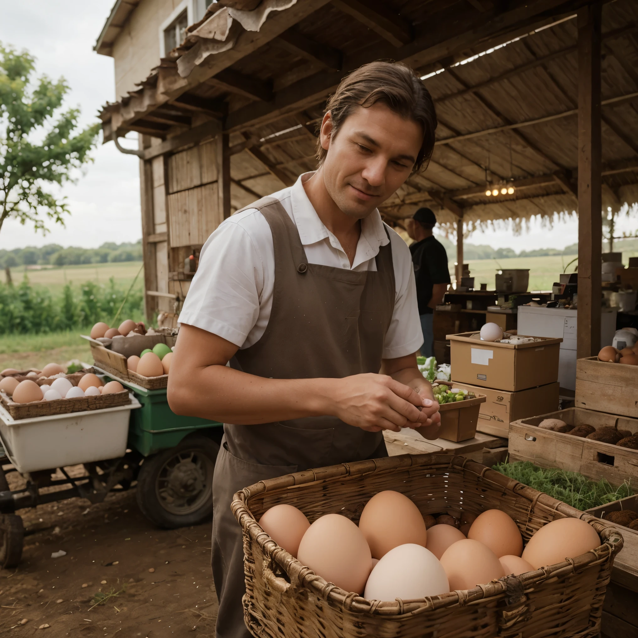 A farmer selling eggs,