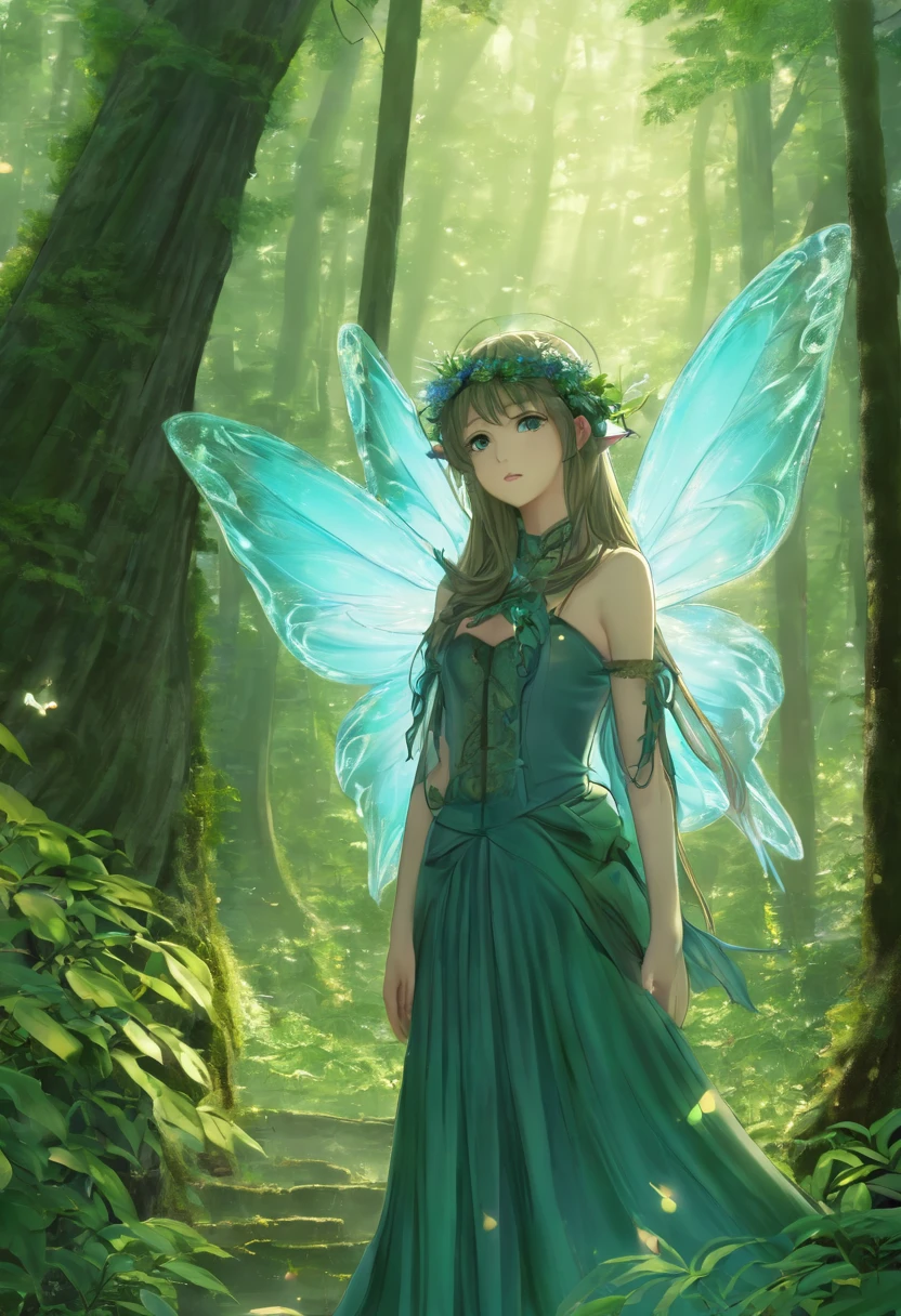 Forest Fairy,Mysterious girl,wood々In the thick forest,光に包まれた幾人もの女の子 妖精がwoodの枝に座っている,Mysterious Mysterious,Fantasy,Exquisite atmosphere,Masterpiece,Highest quality,Detailed anime art,Digital Art,