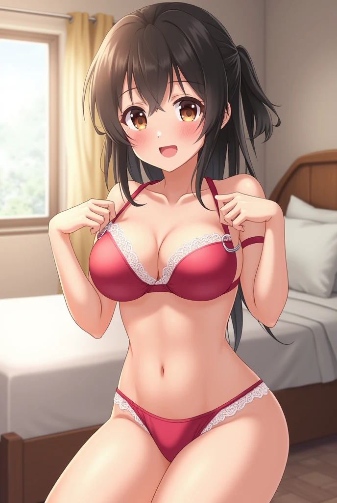 Anime girl without underwear has big breasts I want to see her vagina Remove her underwear 