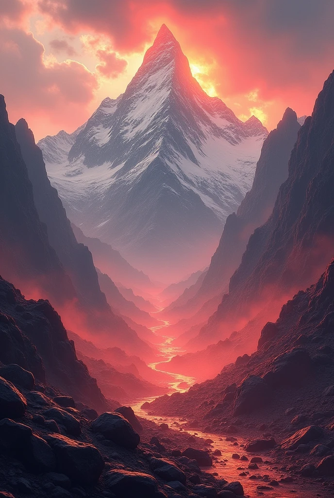A battle , have mountains, red, no people