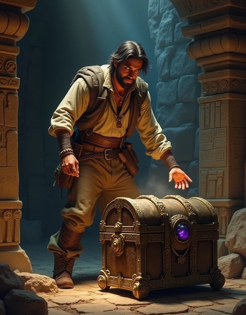 A man about to opening a treasure chest