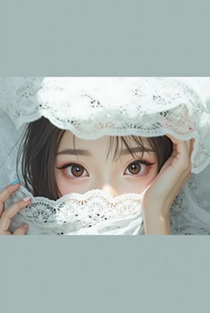 Woman wrapped in curtains、Lace curtains、beauty、韓国人beauty、裸のbeauty、Intricate lace curtains、Long Hair、歯を見せてlolう、looks fun(lol)、Perfect Proportions