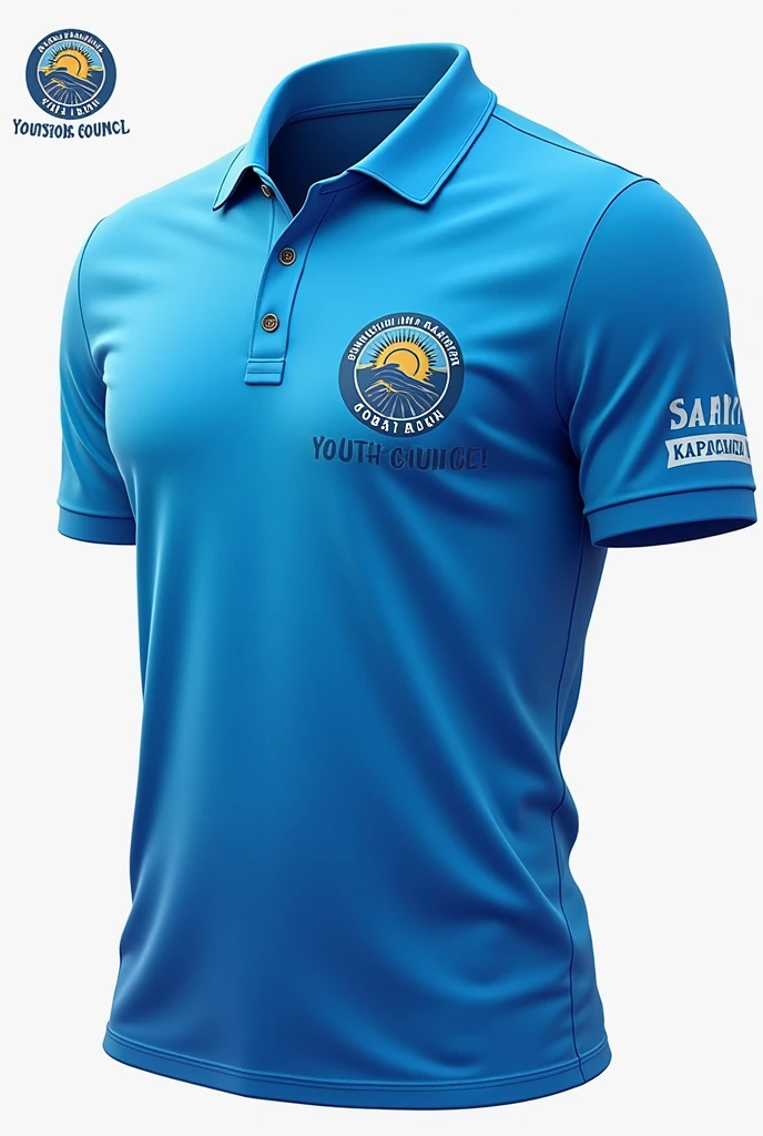 Create a polo shirt designs for Sanggunian kabataan. Use different blue shades of colors. Create Front and back designs.