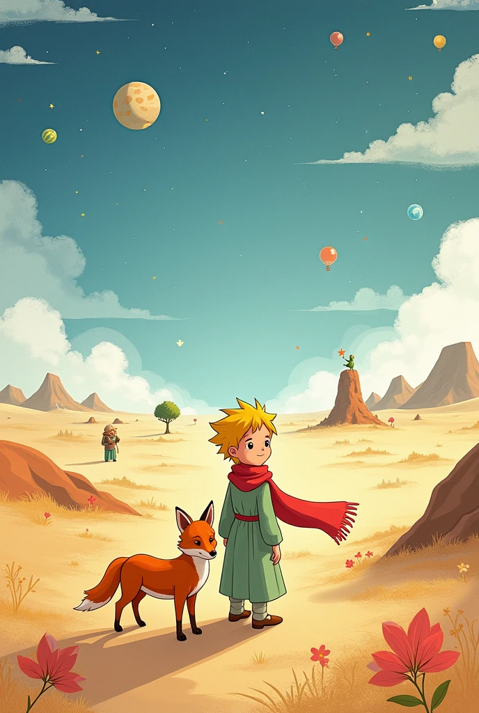 Generate images for the frames of my comic based on the book "the little Prince" by Antoine de Saint-Exupéry