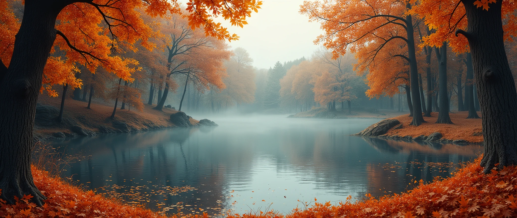Fall Autumn Aesthetic,Halloween,Dark ,Cozy, landscape ,Rustic Orange Maple Leaf Sea,Scenery, water color