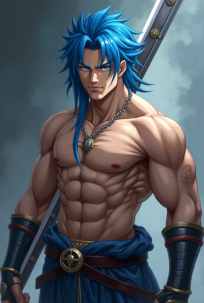 Fire Emblem, Strength, muscular, unclothed, handsome, blue hair, sword, cara bastante handsome, cara de calamardo handsome, calamardo meme, calamardo handsome
