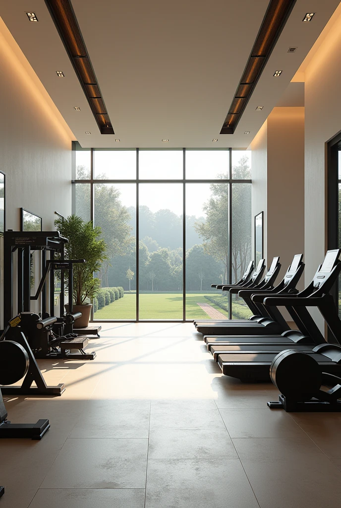 Full gym in a modern mansion without people