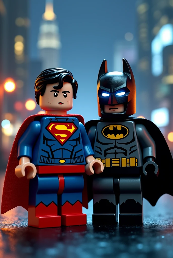 Superman and Batman in lego art, night