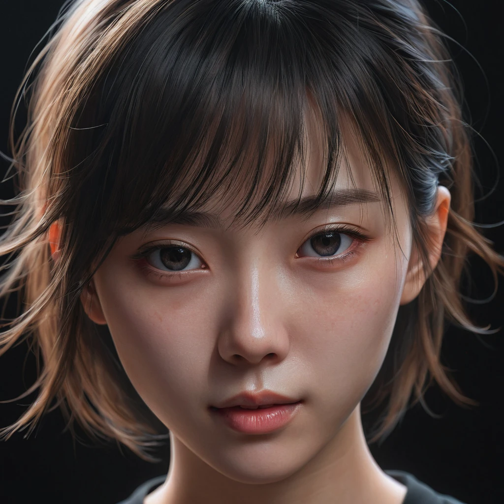 a close up of a woman with a black shirt and a black background, a photorealistic painting inspired by Yanjun Cheng, trending on Artstation, digital art, soft portrait shot 8 k, 8k portrait render, realistic anime 3 d style, photorealistic anime girl render, realistic. cheng yi, 3 d anime realistic, 8 k realistic digital art, kawaii realistic portrait