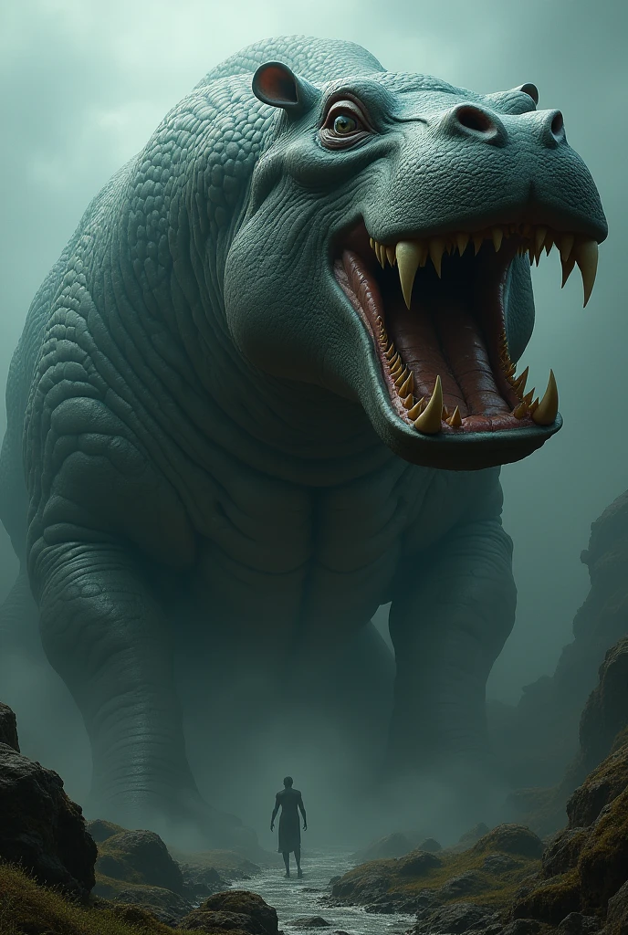 Giantic and horror hippo in snake body