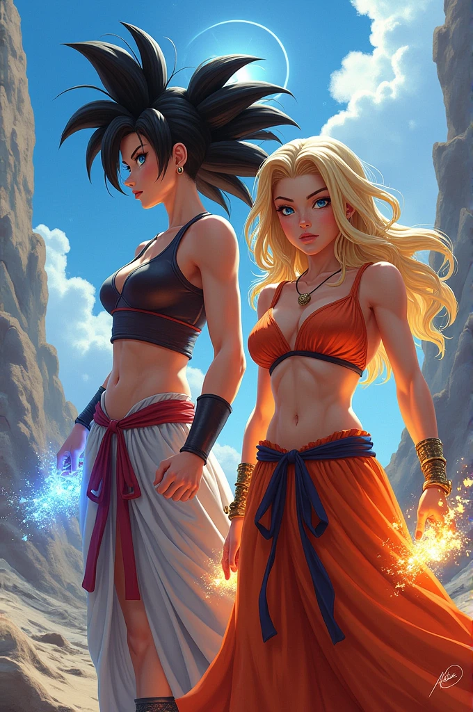 Make a Dragon Ball PS2 cover with 2 waifus