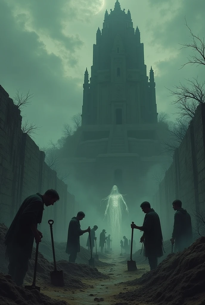 The temple is gloomy
gloomy atmosphere
People dig graves
ghosts surrounding